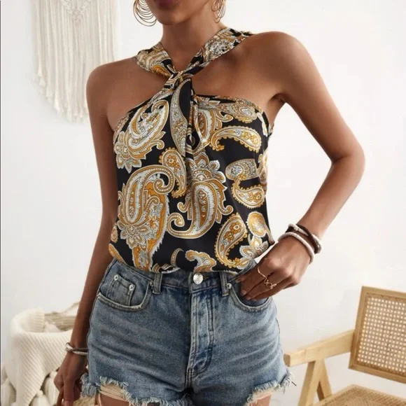 Boho Floral Paisley Print Tank Top Blouse - Picture 2 of 12